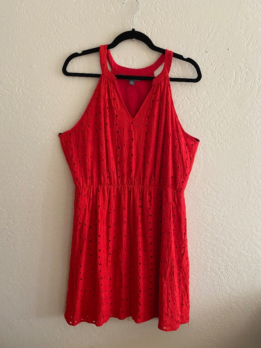 Market & Spruce Red Eyelet V-Neck Dress